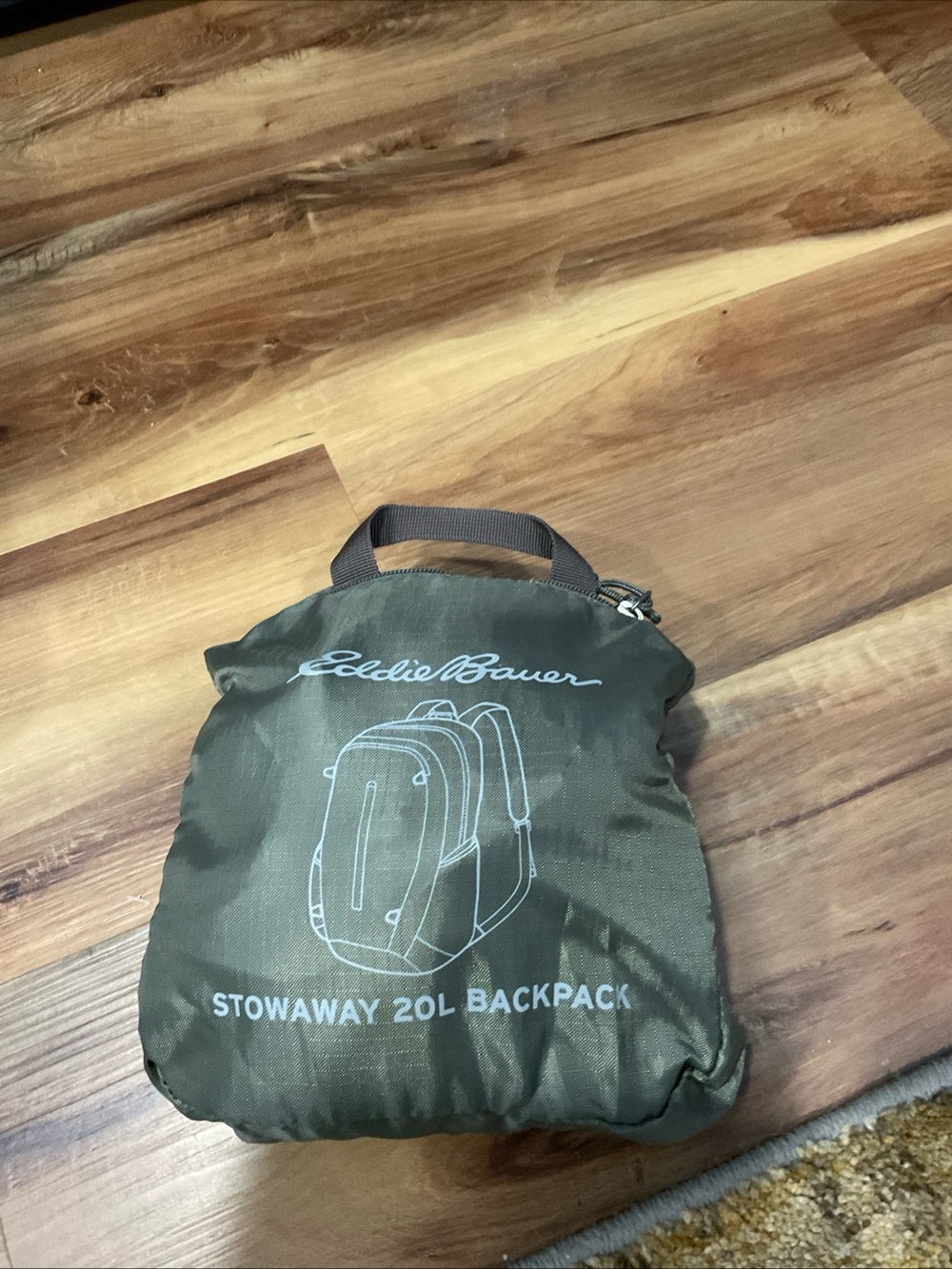 Eddie Bauer Olive Packable Stowaway Backpack Pouch